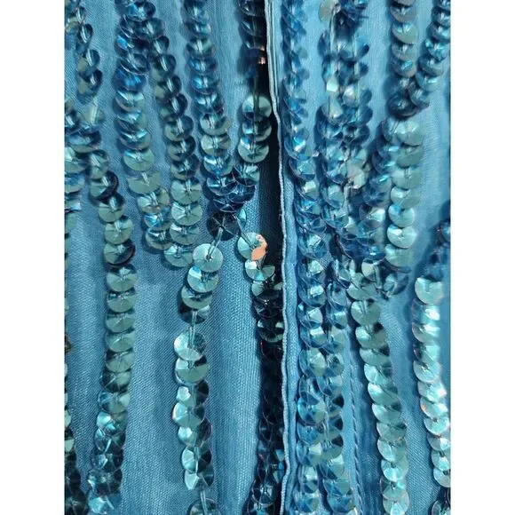 Vintage Laurence Kazar Sequin‎ Cocktail Formal Party Dress Teal Women's Size S - Picture 6 of 7